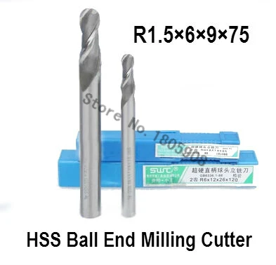 10PCS lengthening R1.5 high speed steel ball end milling cutter, straight shank white steel cutter, R alloy milling cutter