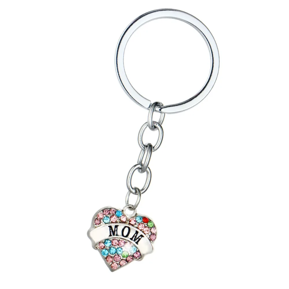Free Ship Mom Mother Colorful Crystal Heart Keyring Rhinestone Family