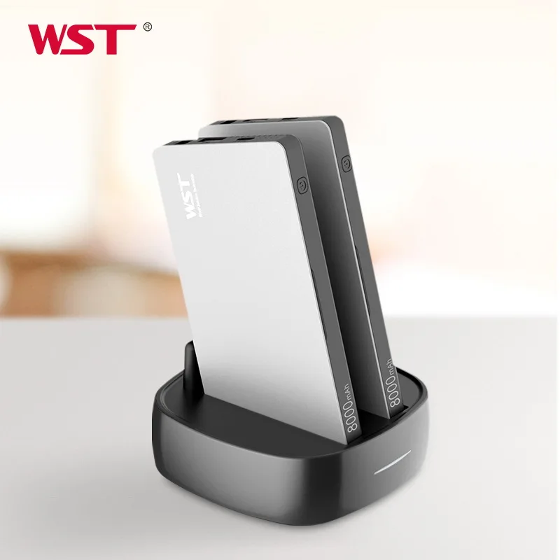  WST Power Bank Station 8000mAh batería externa tipo C de carga rápida Cable incorporado diseño de n