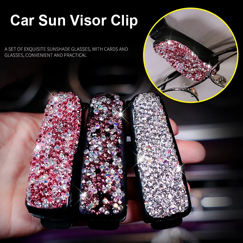 Universal Diamond Crystal Car Sun Visor Clip Holder Glasses Sunglasses