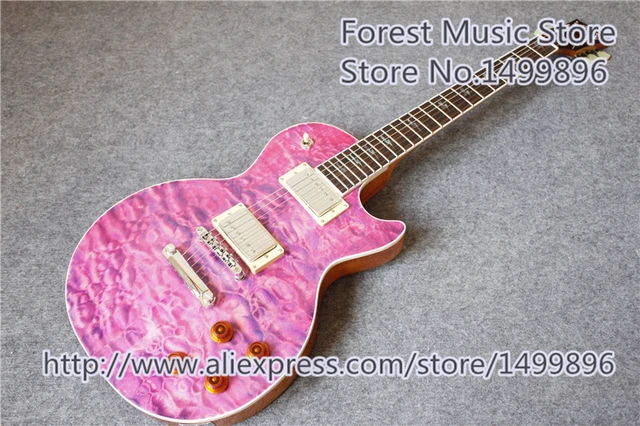 Best price at $268 Cheap Classical Lifhtning Bolt Inlay Purple Quilted LP Standard Electric Guitars China Left Handed Custom Available