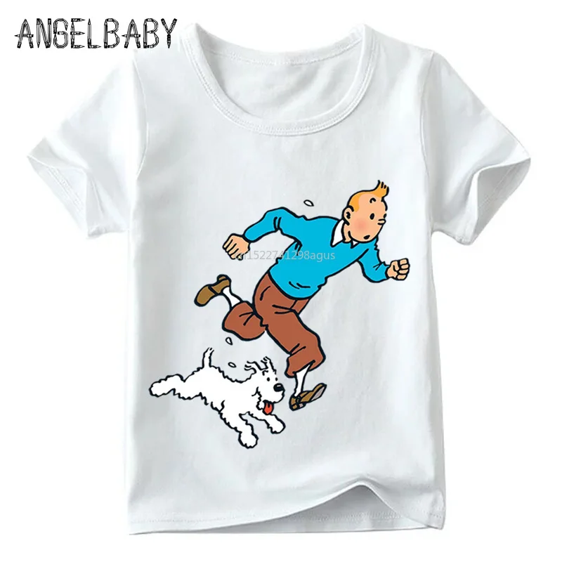 Детская забавная футболка с мультяшным принтом TINTIN летние белые топы для