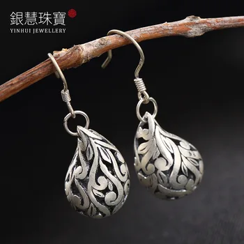 

fine silver hollow out pattern ms han edition national wind silver restoring ancient ways personality stud earrings