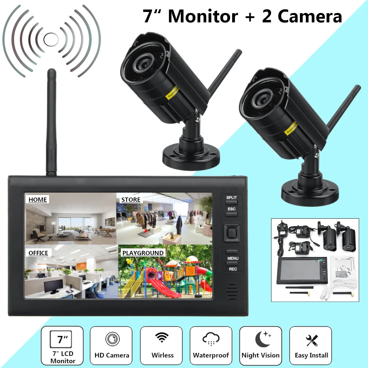 

7inch LCD Baby Monitor DVR 2 Wireless CCTV Camera Motion Detect Home Room Security Surveillance System SecurityCam