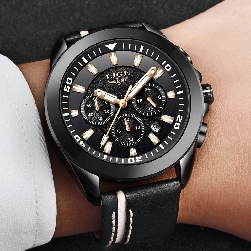 2018 New Men Watch LIGE Men's Waterproof Leather Sport Watch Male Brand Top Luxury Business Qaurtz Wristwatch Relogio Masculino