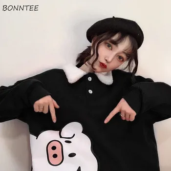 

Hoodies Women Autumn Winter Trendy Korean Style Simple Casual Kawaii Ulzzang Cartoon High Quality Womens Clothing Chic Loose