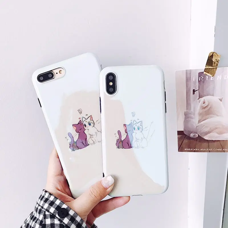 

Blu-ray Case For iphone 7 6s X 6plus 8 Tempered Glass phone case Two Cats lovely Case for iphone 6 8plus 7 7plus TPU Cases Cover