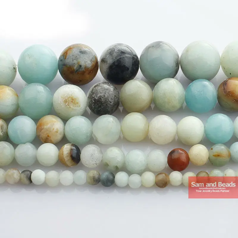 

Free Shipping Natural Stone Mixed Amazonite Round Loose Beads 16" Strand 4-12 MM Pick Size For Bracelet Necklace Making MAB02