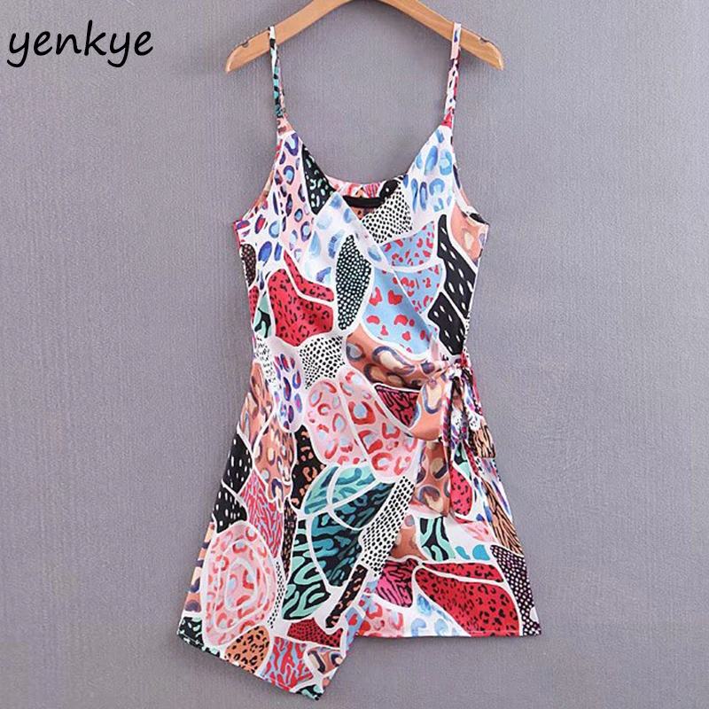

Sexy Sling Vintage Print Wrap Boho Dress Women Cross V Neck Sleeveless A-line Holiday Summer Beach Dress Short vestidos