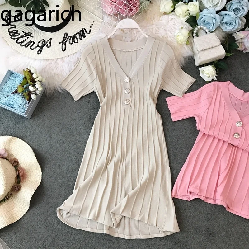 

Gagrich Women Dress New Knitted V-collar Midi Short Sleeve Spring Summer 2019 Solid Stretch Knitted Dresses Elegant Vestidos