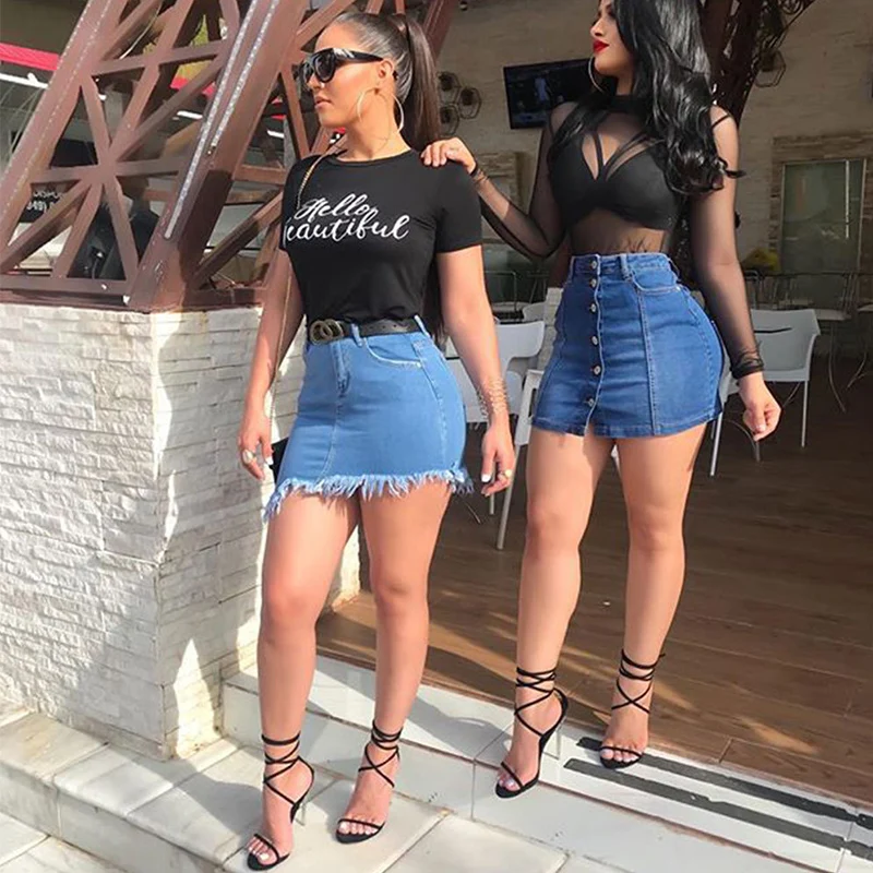 

2019 Summer Jeans Skirt Tassels Denim Skirts Womens Casual Cotton A-line Jeans Short Mini Skirt Female Bottoms Hot Sexy