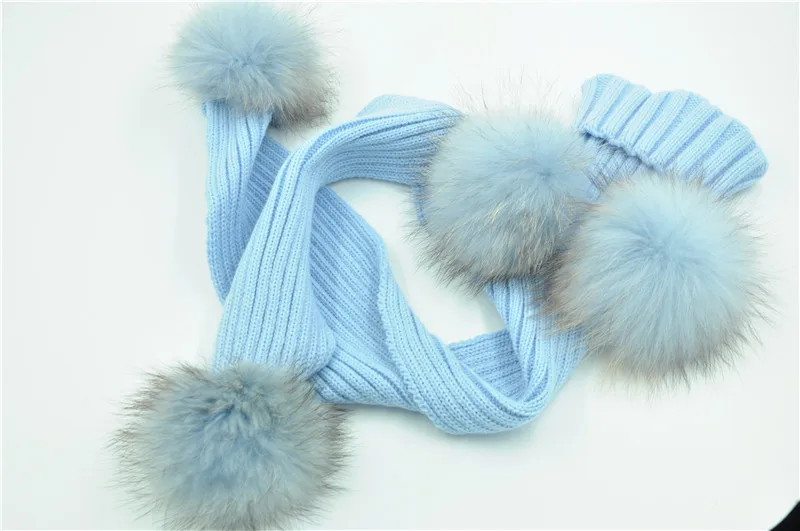 Bonnet et Écharpe Double Pom Pom de fourrure, Bonnets Enfants d'hiver