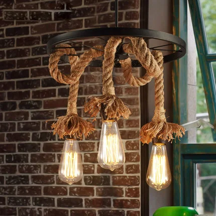 

Loft Suspension Luminaire Rural Vintage Pendant Lamp Creative Hemp Rope Edison Bulb Light Fixture Restaurant Art Deco Lighting