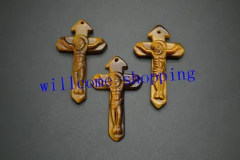 

Christ Style 23x30MM Natural Tiger Eye Carved Cross Jesus man Pendant For Various Festival Gift Free Shipping 1pc/Lot