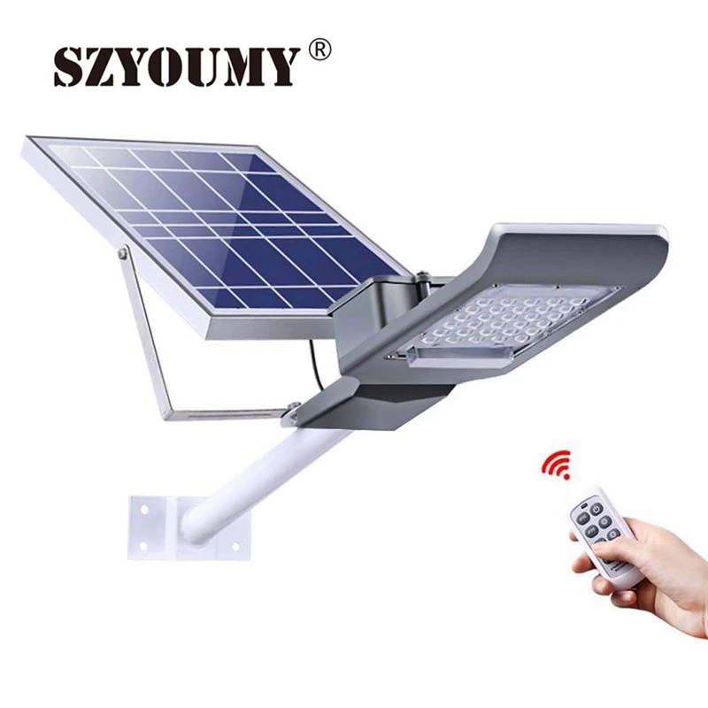 

SZYOUMY 50W 100W Outdoor Solar Street Light with Pole Light Sensor+Remote Control Waterproof Solar Floodlight for Yard Wall Gard