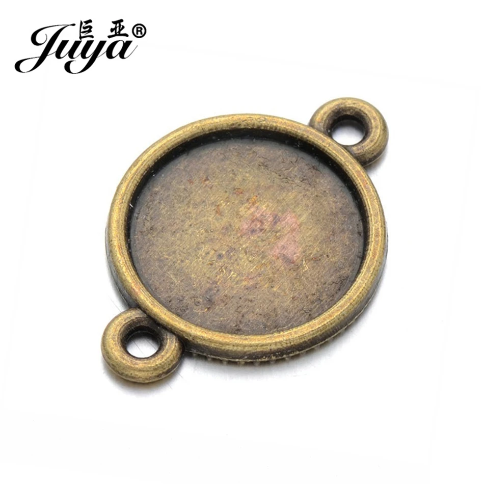 

JUYA 22pcs 12mm Round Glass Classic Cabochon Base Setting Cameo Connector Tray for Bracelet Jewelry Making DIY Accessories