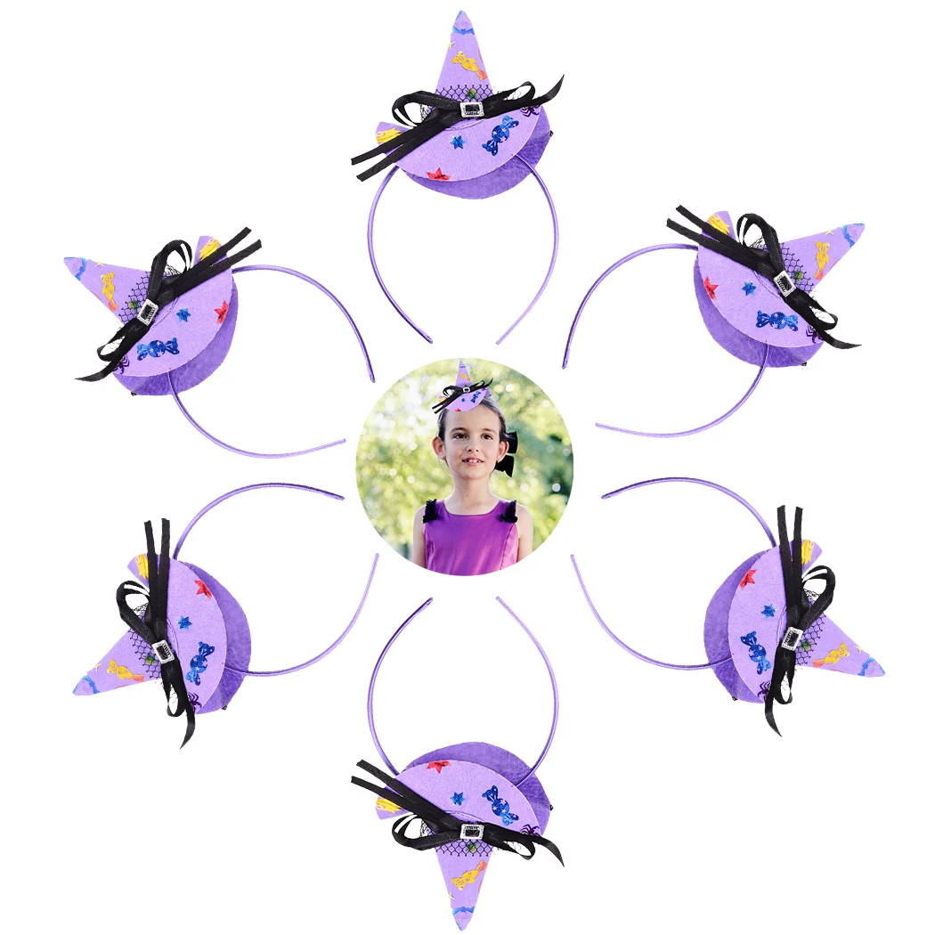 New 6pcs Party Hair Hoop Creative Women Girls Witch Hat Hair Band Party Headband Hair Accessories for Halloween Party
