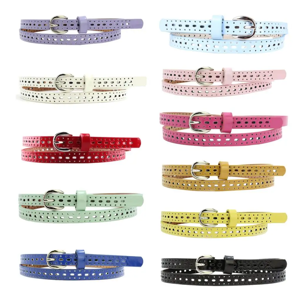 

White Charming Pin Buckle Women's Openwork PU Slender Belt