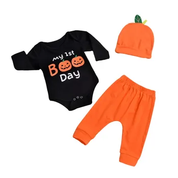 

2PCS Fashion Baby Boy Clothes Set Festival Baby Rompers Halloween Baby Rompers Autumn Cartoon Girl Jumpsuits +hats+Pants