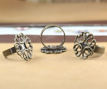 

100pcs 20mm Flower Pad ring blank with Cameo Tray,AntiqueBronze Ring setting,Handmade DIY Zakka jewelry Finding