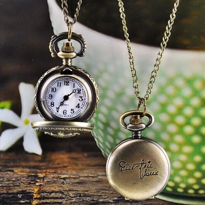 Хит, Модные Винтажные бронзовые кварцевые карманные часы для мужчин и женщин, подвеска на цепочке, ожерелье, Прямая поставка, Reloj de bolsillo, Wd3sea