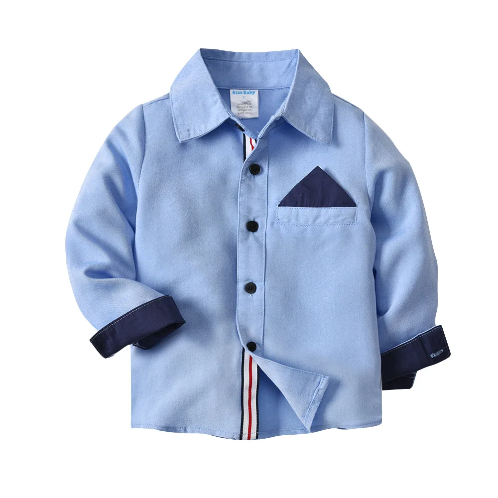 

Boy's New Design Button-Down Collar Blue Brife Style Casual Shirts Streetwear Spring and Autumn Dress Cotton Shirts