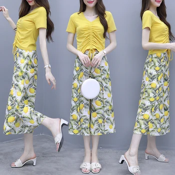 

Floral Print Two Piece Set Top And Pants Beach Boho Women's Summer Suit Elegant Ensemble Femme Deux Pieces Women Clothes 2019