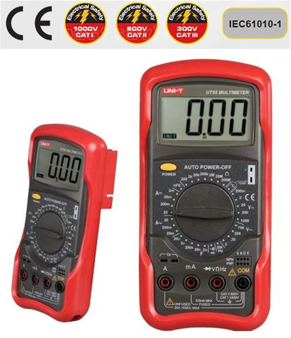 

1000V 20A DMM AC DC Voltmeter Resistance Diode Temperature test Standard Digital Multimeter UNI-T UT55 Palmsize Max Holster