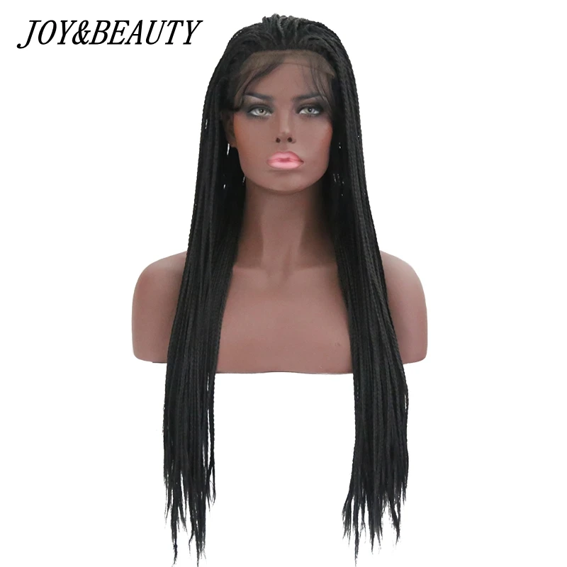 

JOY&BEAUTY 26 Inch Synthetic Lace Front Wig box braids Twist braids Wig Adjustable Black High Temperature Fiber For Black Women