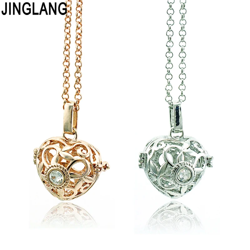 

JINGLANG Fashion Angel 2 Color Heart Charms Cage Chime Music Ball Pendants Necklace For Pregnant Women Jewelry