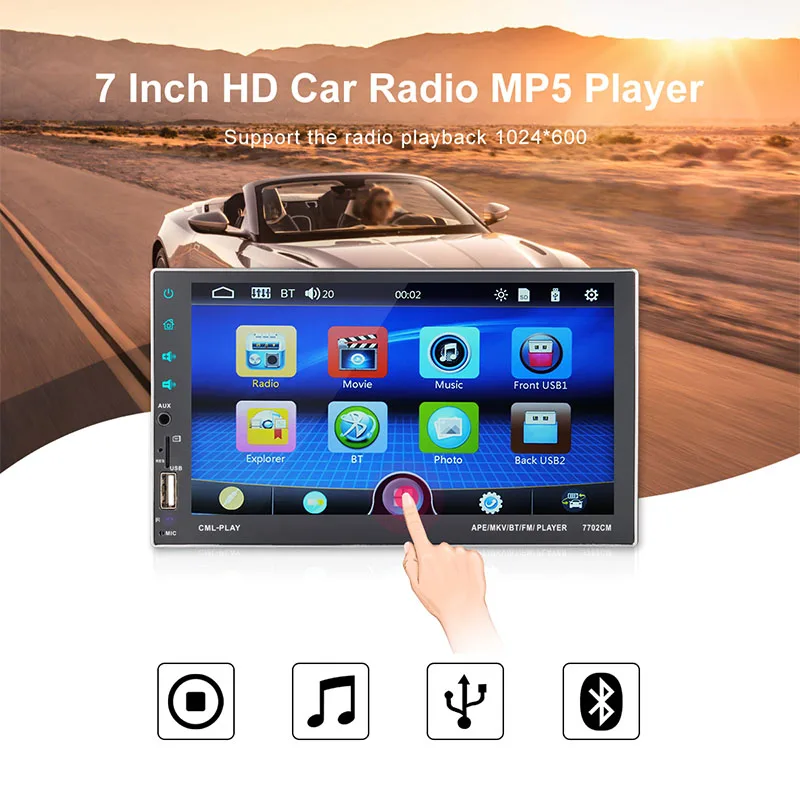 

2 din autoradio 7'' Mirror link BT FM AUX input receiver Radio Tuner with Camera Touch Screen MP5 Car Multimedia for car radios