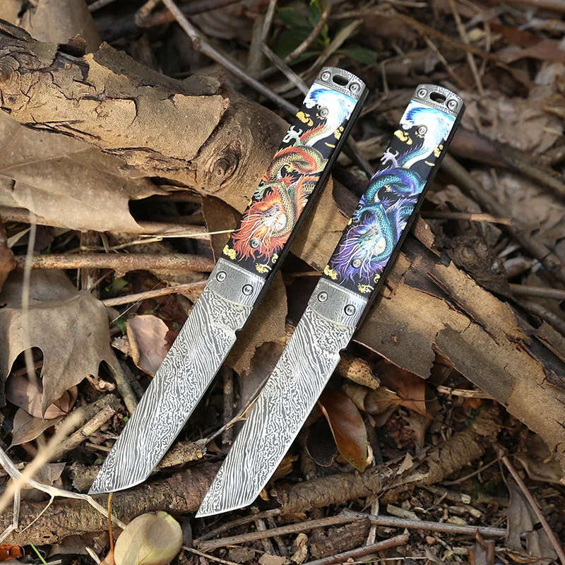 

Outdoor Tactical Fishing Hunting Knife Fixed Blade Survival Knives 3D Dragon Pattern Camping Rescue EDC Hand Tools