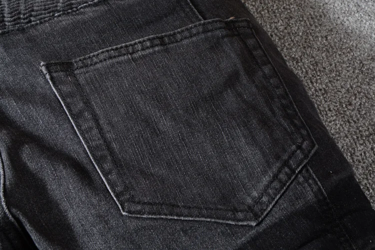 ABOORUN Марка NEW FASHION Hi Street Для мужчин черные байкерские джинсы мотоцикл рабочие джинсы с карманами Брендовые джинсовые штаны для мужчин R386