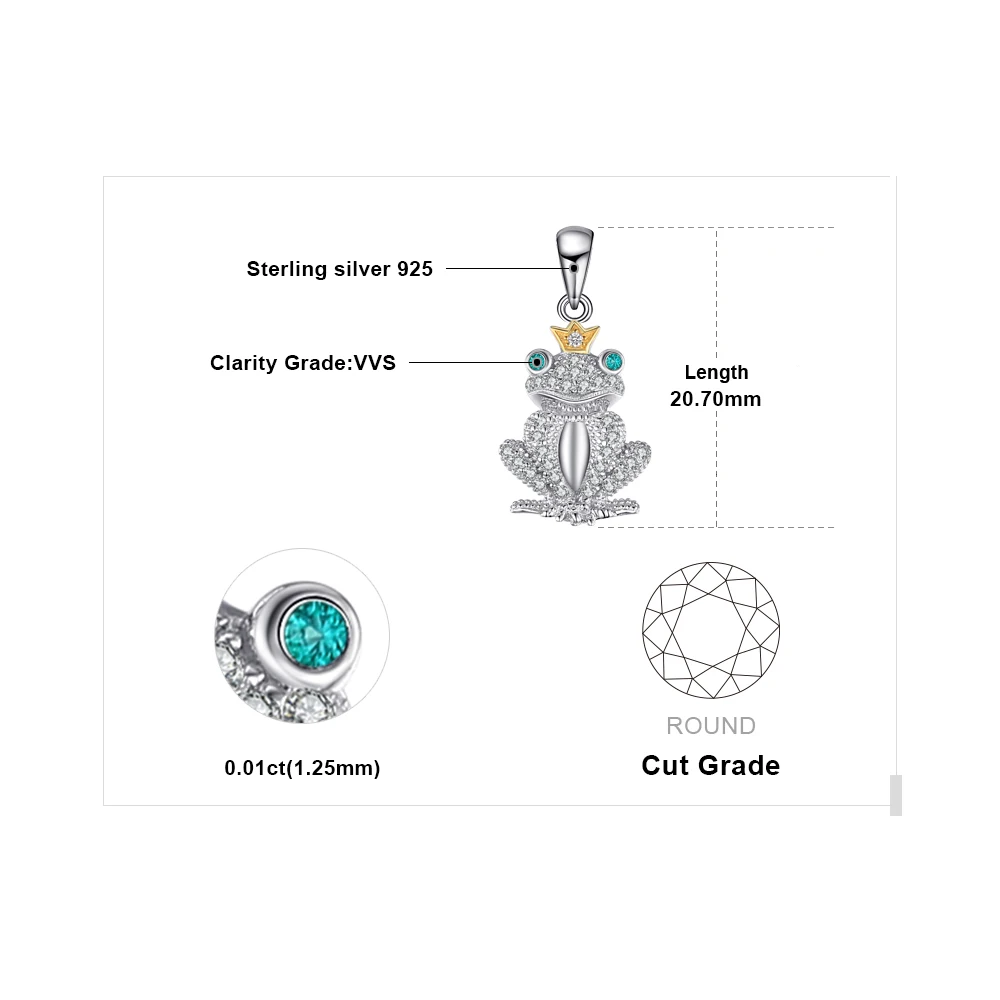 JewelryPalace Frog Modeling 0.1ct Nano Russian Simulated Emeralds Crown Pendant 925 Sterling Silver Jewelry Not Include A Chain