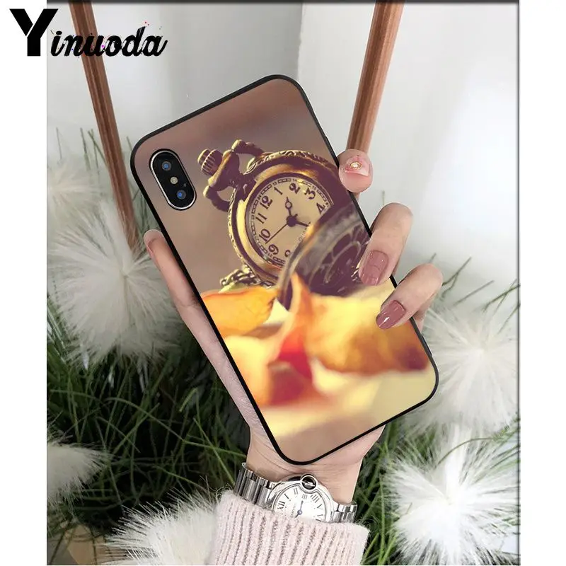 Yinuoda Art glasses pocket watch Smart Cover Black Soft Shell Phone Case for iPhone X XS MAX 6 6S 7 7plus 8 8Plus 5 5S XR