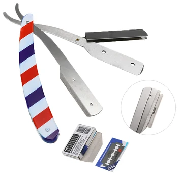 

Men Folding Safety Straight Edge Shaving Razor Barber Razor Blades Shaver Knife Hair Removal Tool With 10pcs Blades