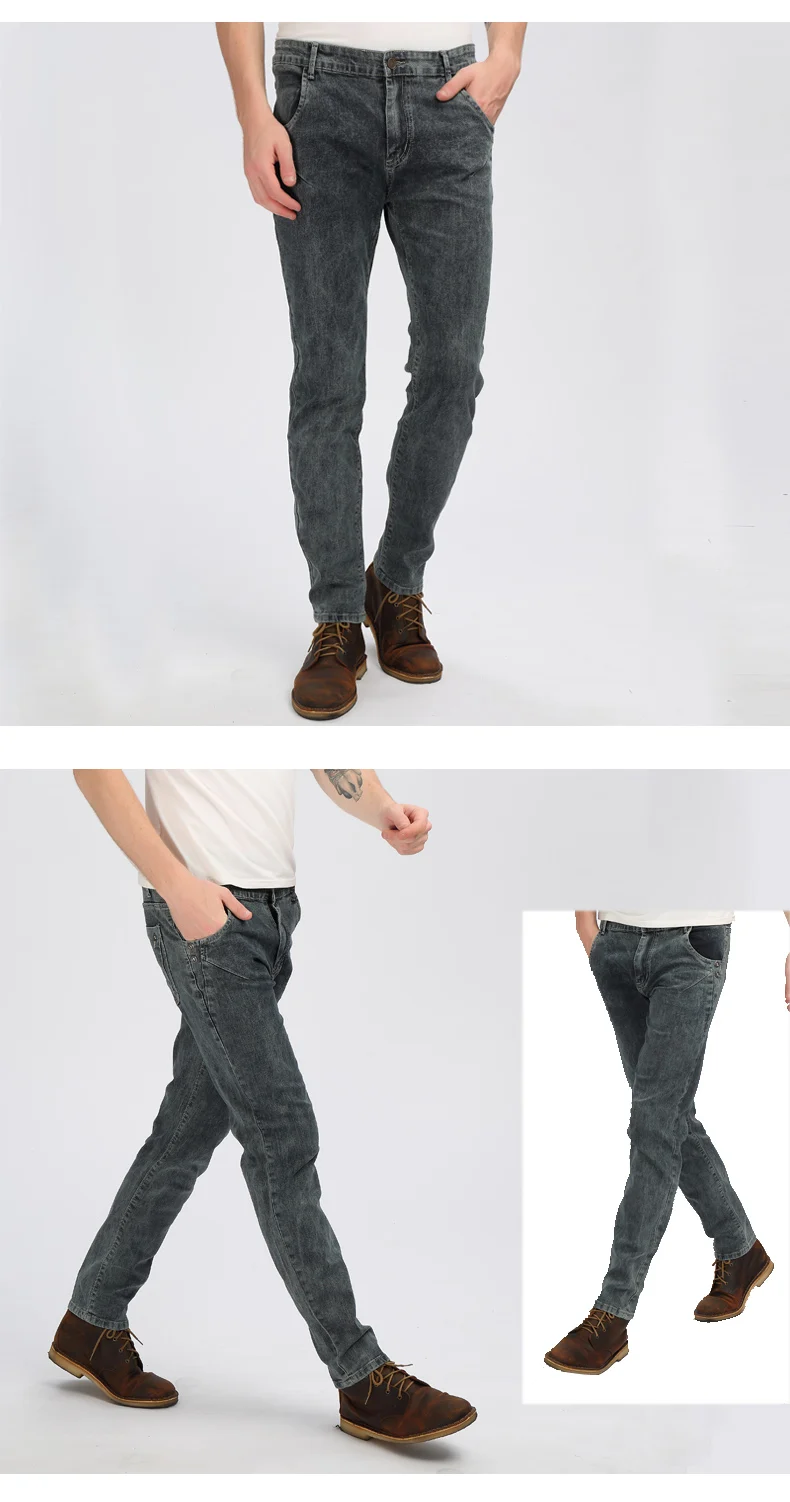 Brother Wang, новинка, Стрейчевые обтягивающие джинсы для мужчин, модные повседневные серые обтягивающие джинсы для мужчин, Брендовые брюки D605