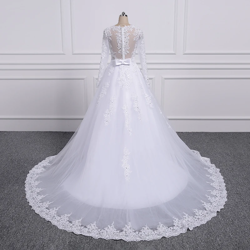 Two Pieces Lace A-Line Wedding Dresses With Detachable Train in One Piece Dress