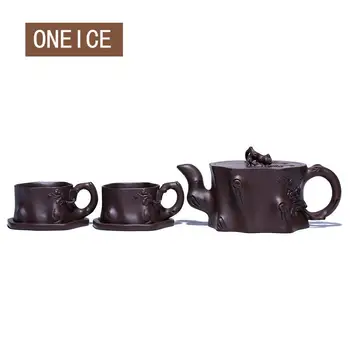 

Raw Ore Purple Mud Plum Pile Pot Yixing Purply Clay Teapot Chinese Kongfu Tea Pots 2 Teacups Teaware