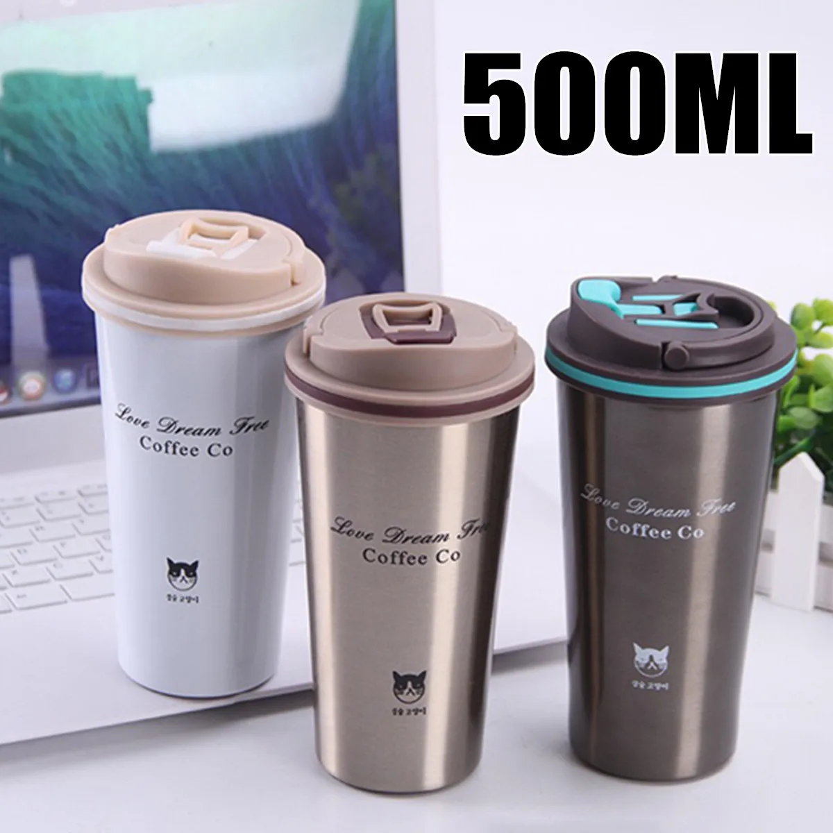 

500ML Coffee Mug 304 Portable Stainless Steel Thermal Cup For Car Office Travel Mug Vacuum Insulated Wide Mouth Tea Cup With Lid