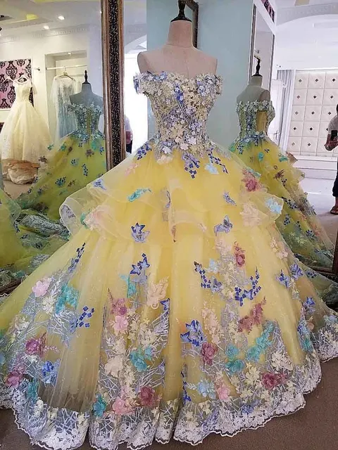 Real Photo 2017 Yellow Wedding Dress High Quality Elegant Luxury Lace