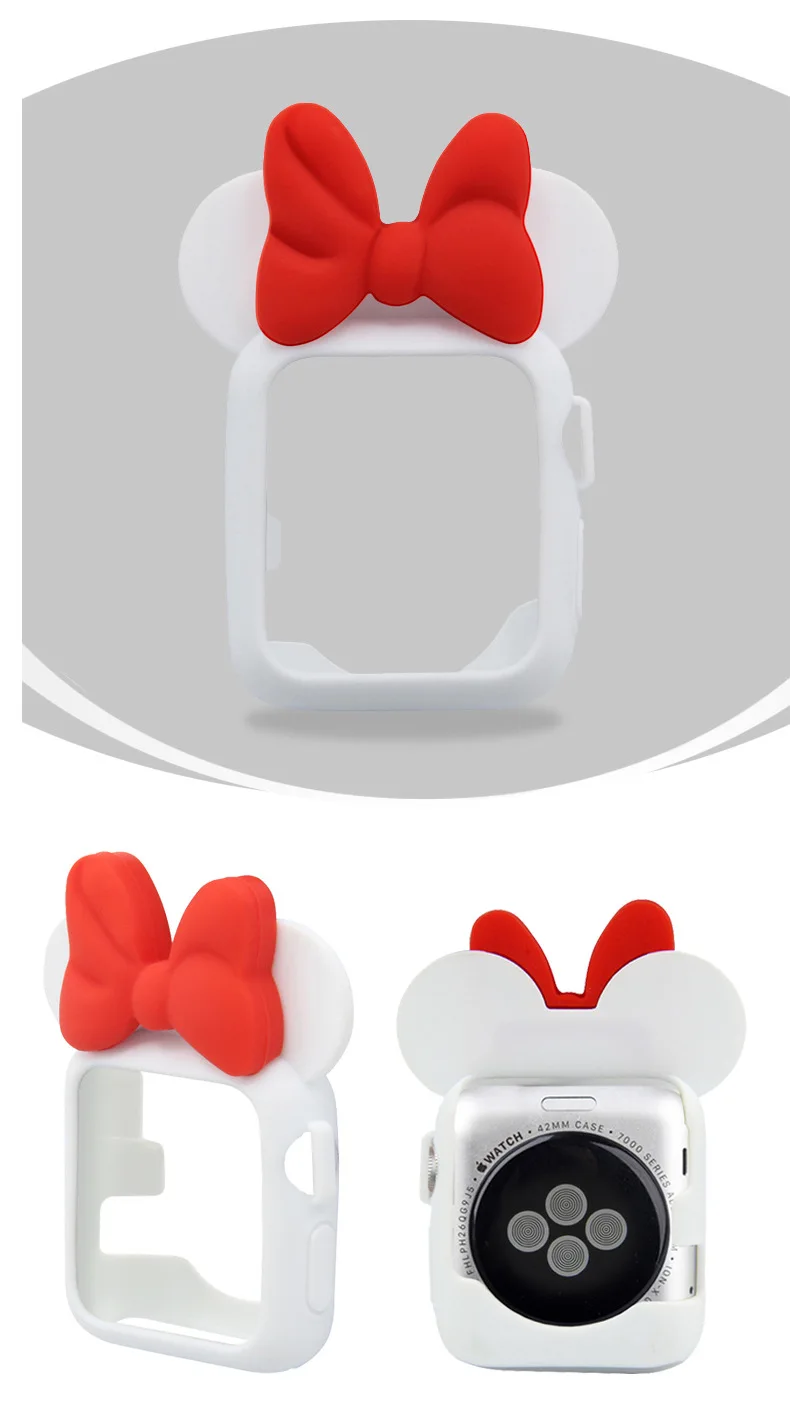White and Red Bow 50 шт. DHL iCasiber для apple Watch Series 3 2 1 38 мм 42 мм чехол мягкий силиконовый Полный iWatch аксессуары милые бабочки Мышь уха - Цвет: White and Red Bow