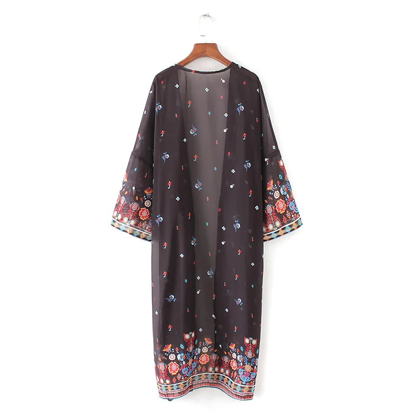Boho женское шифоновое кимоно кардиган с цветочным принтом с длинным ...