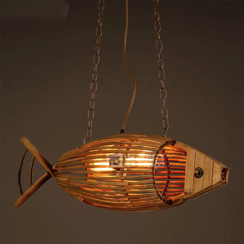 

Rural Restaurant Fish Weave Wood Lamp Ceiling Light Droplight Lighting Decor Loft Corridor Cafe Bar Store