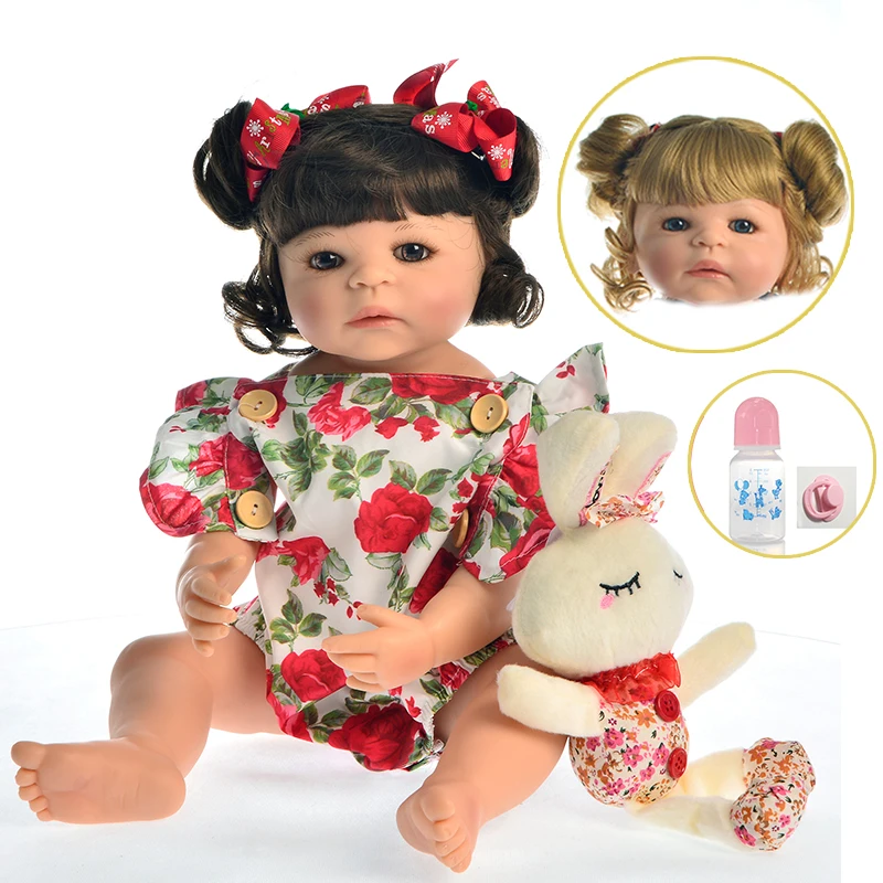 

alive Boneca Reborn 23inch Silicone Vinyl Doll dressed in Ruffled flower dress Reborn Baby girl Doll Newborn gift Bebes Reborn
