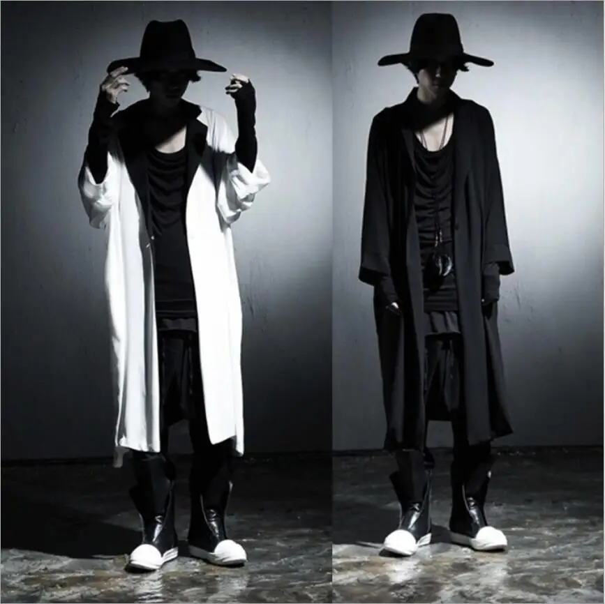 

2018 new summer men's fashion dark trendy cloak long sleeve coat personality loose casual plus size stage hip-hop Costumes