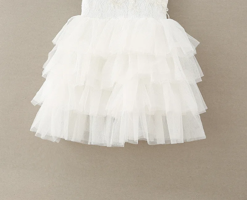 Лето г. Обувь для девочек сладкий Платья для женщин белого Аппликация Многоуровневое Тюль рукавов Свадебная вечеринка платье принцессы