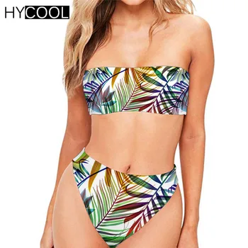 

HYCOOL Female Swimsuit Push Up Swimming Suit for Women Green Leaf Printed High Waist Bikini Plus Size Swimwear XXL Bathing Suits