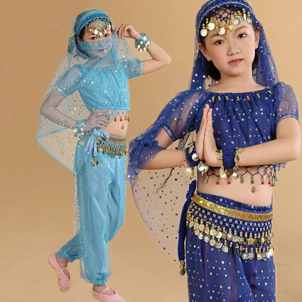 

DJGRSTER 6Colors Kids Belly Dance Costume Set Girl Bellydance Costumes Bracelets Bollywood Indian Dancing Girl's Dance WearS-L