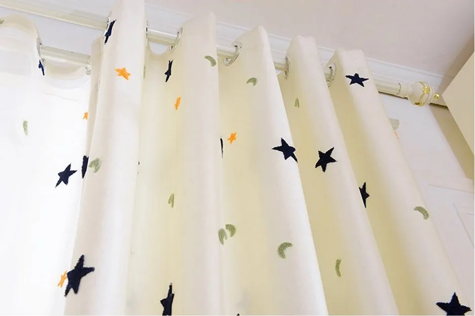 Комбинированные шторы с вышивкой на окна, занавески для детской комнаты, подходят для мальчиков/девочек, Тюлевая занавеска с рисунком звезды